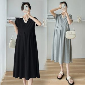 Ready Stock Maternity Wear Korean Style Polo Neck Fashionable Loose Mid-length Maternity Dress