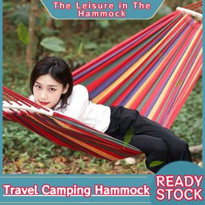 Rainbow Sleeping Travel Camping Hammock Tree Swing Canvas Stripe Hanging Bed Free Storage Bag String Double Single Hammock