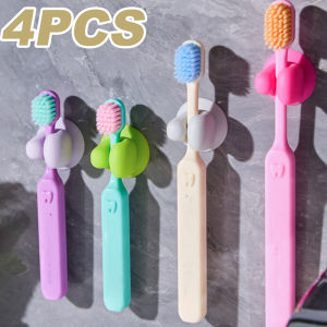 4PCS Suction Cup Toothbrush Holder Wall-mounted Silicone Toothbrush Rack Portable Adsorption Toothbrush Bathroom Storage Shelf