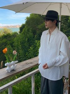 Korean Fashion Long Sleeve Mens Shirt Wrinkle Loose Baroque Sunscreen Shirt Iron-Free Polyester Fiber Youth Daily Wear