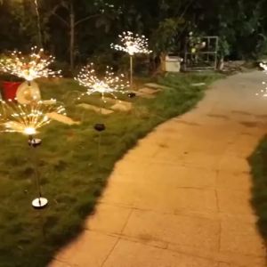 lampu led solar hiasan taman klip klip kelip kelap warna warni luar rumah automatik bunga api led solar outdoor fireworks light waterproof garden light outdoor Firefly Dandelion decoration lighting for lawn courtyard 太阳能灯户外装饰灯 8 work modes