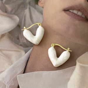 A.one  2023 New Simple White Drop Glaze Love Earrings Women Heart Earrings Premium Sense Earrings Exquisite Design Entry Lux Earrings