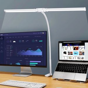 Double Head LED Desk Lamp Stepless Dimmable For Office PC Monitor Light Clip On Table Lamp Bedroom Reading Lights Eye Protection