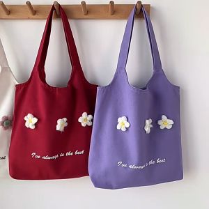 Korean Fashion Flower Large Canvas Shoulder Bags Handbags 223-121
