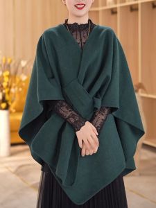Cardigan Fashion Elegant New Cloak Coat Loose Fall and Winter New Shawl Lace up All-Match Plus Size Long Outwear