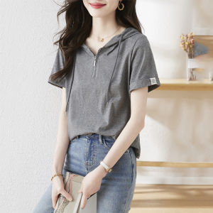 DAIXIANGFEIZI | Hooded Short Sleeve T-Shirt Cotton Slimming