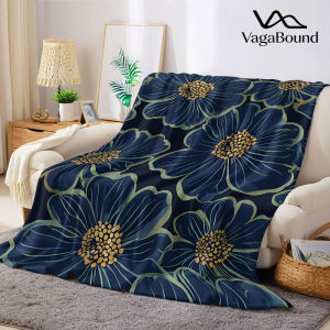 navy blue gold flower Flannel Blanket Warm Soft Halloween Christmas Decorative Couch Warm Cozy All-Season Gift