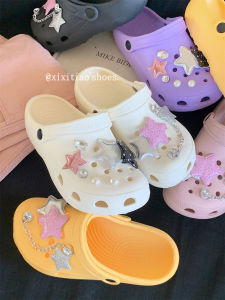Sweet Cool Style Star Hole Hole Slippers Womens Summer Fashion Arch Support Toe Cover Flat Bottom EVA Slippers