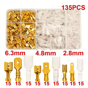 135Pcs Electrical Crimp Terminals Set Male/Female Spade Connector 2.8/4.8/6.3mm Insulated Tinned Copper Bullet Connector Kit