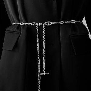Fashionable Metal Belt Womens Dress Waist Chain Versatile Stylish Leather Belt Large Metal Coat Chain Decorative Korean Version