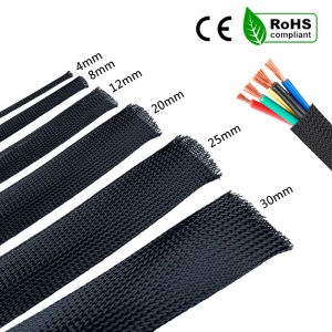 1M Black Insulated Braid Sleeving Tight PET Wire Cable Gland Protection Cable Sleeve Flame Retardant Nylon Tube