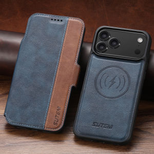 SUTENI Faux Leather Wireless Charging Card Holder Stand Wallet Magnetic Flip Cover Phone Case For iPhone 18 Pro Max 17 16 Plus