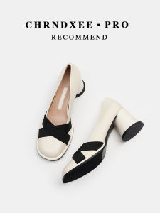 French Style Color Block Slip-On Chunky Heel High-Heel Shoes Spring Summer Fairy Gentle Style Matching Skirts Fashionable Flats