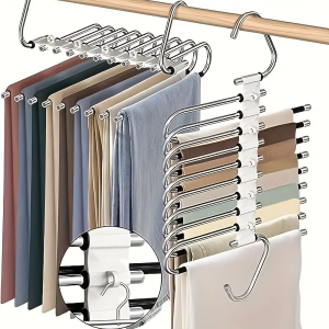 Folding Polished Stainless Steel Trouser Rack Multi-layer Trouser Rack Clothes Rack Storage Tool Hook Wardrobe Storage Device