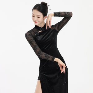 FULLBELIEF | Trang Phục Múa Vintage Cổ Động Cao Màu Đen Bóng