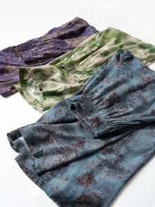 Summer Wear Ladies Thin Wide Leg Pants Artificial Cotton Nine Points Silk Pants Casual Style Natural Waist Elastic Waistband