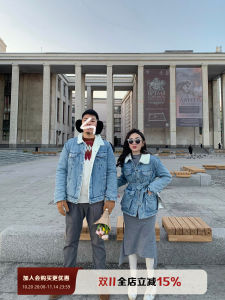 เสื้อแจ็คเก็ตยีนส์ขนแกะคอตตอนสำหรับผู้หญิง DOGGYQIN ฤดูหนาวปี 2019 แขนยาวปกคอกลมทรงตรง