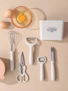Stainless steel kitchen knife set 5PCS/6PCS fruit knife bread knife paring knife kitchen scissors kitchen knife whisk bottle opener with storage box cooking knife set for kitchen and catering utensils