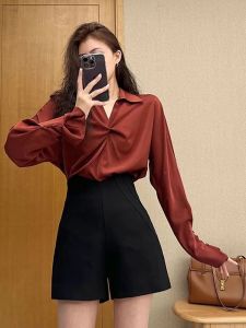 High Waist A-Line Wide Leg Suit Pants Womens Spring Autumn plus Size Versatile Slimming Short Shorts Summer Outdoor Wear