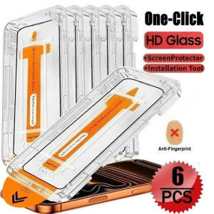 6Pcs HD Tempered Glass Screen Protector Compatible With iPhone 17/16/15/14/13/12/11 Pro Max/Pro/Plus/17 Air Auto-Aligning