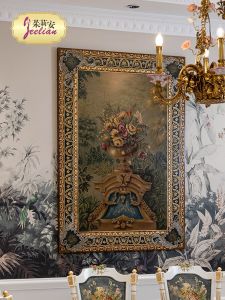 Luxurious European Neo-Classical Hand-Painted Vase Golden Green Rectangle Wall Hanging Picture Villa Model Room 13 Wood Block Print