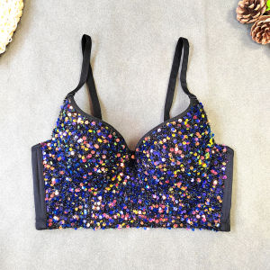 Áo Ngực Ôm Sát Sequin Gợi Cảm Cổ Chữ V Sâu Áo Ngực Tam Giác Ngực Siêu Ngắn Hộp Đêm Party