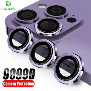 FLOVEME 3 Pieces Pack Lens Protectors For iPhone 15 Pro Max 9H Titanium Alloy Camera Lens Tempered Glass Metal Ring Tempered Glass Full Cover Camera Lens Films For iPhone 15 Plus 14 13 12 11 Pro Max Mini Protective Cap