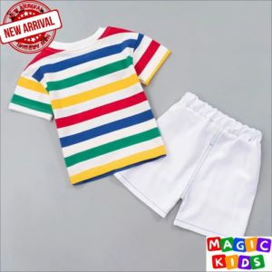 Kids Terno Tshirt and Short Colorful Stripes Korean Style Fashion High Quality Cotton for Boys and Girls 1-8 Years Old