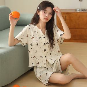 COSMO LADY | Summer Cotton Chest Pad Shorts Short Sleeves Petite Home Wear Set