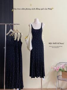 ชุดเดรสยาวคอวีแขนกุดลายดอกไม้สไตล์ฝรั่งเศสสำหรับผู้หญิงในช่วงฤดูร้อน ชุดเดรสยาวเอวสูงกระชับสัดส่วนหรูหรา