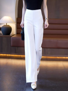 Slim Wide Leg Pants Womens Summer Thin Ice Silk Straight Leg Pants Casual High Waist Trousers Polyester Fiber No Ironing Needed