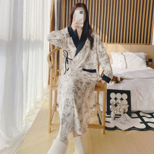 Spring and Autumn Pure Cotton Kimono Pajamas Female Pregnant Women Adjustable Long Sleeve Pants Postpartum Nursing Baby Clothing Homewear Suit