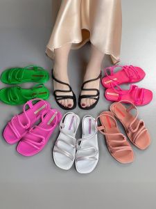 Original IPANEMA Womens Sandals Flat Bottom Slip-On Beach Shoes Rope-Wrapped Clogs Casual Low-Top Open-Toe Flat Heel