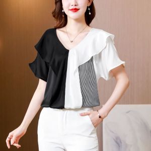เสื้อคอวีชีฟองแนวโน้มด้านบน รูปร่างถูกเสียงใหม่ๆ สองแรก ผู้หญิงด้านบนแขนสั้นเร้าใจ เสื้อผ้าด้านบน