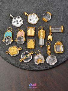 925 Silver Plated Ancient Gold Embedded White Crystal Column Pendant Necklace Five Beads Spacer Loose Beads Cultural Playables Bracelet DIY Accessories