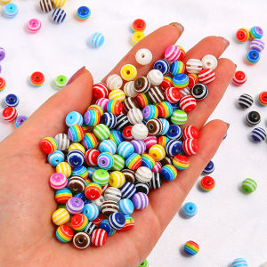 6/ 8/10mm Mix Colors Stripe Resin Beads Round  Loose Spacer Beads For DIY Bracelet Necklace Keychain Jewelry Making Accessories