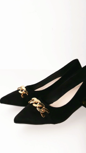 LADYSFSV Korean Black Shoes with Heels 2 inch Block heels Pointed Toe Formal School Office Shoes for Women
