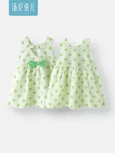 Princess Style Baby Girl Summer Dress Thin Sleeveless Vest Dress One Year Old Birthday Clothes Soft Regenerated Cellulose Fiber