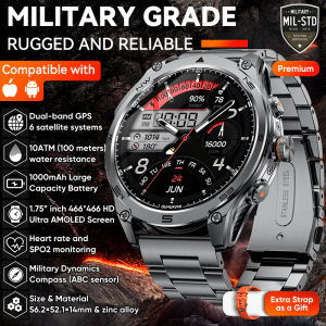 2026 New Military GPS Smart Watch 1.75"AMOLED 10ATM Waterproof Dual-Band Navigation 1000mAh Battery Compass Altimeter 170+Sports