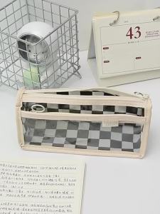 Grid Pattern Transparent Attractive Pencil Case