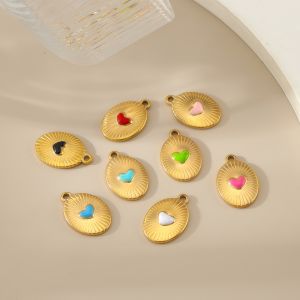 HIYEE 10Pcs Retro Oval Sunburst Enamel Heart Charms – Gold Tone Pendant for Jewelry Making Necklaces Bracelets – 8 Bold Colors
