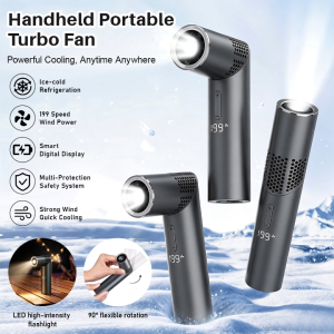 2026 New Portable Handheld Turbo Fan3 IN 1 Rechargeable Mini Fans 3000mAh1-199 SpeedLED Light & Digital Display Mini Hurricane Fan for OutdoorTravelBeachOffice Summer Gifts for Men Women