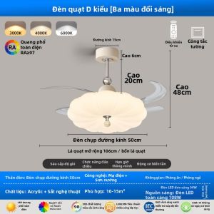 FANZHEN | Quạt Đèn Tốc Độ Cao Bảo Vệ Mắt Hình Bầu Dục Màu Sữa Pháp