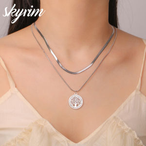 SKYRIM Womens Necklace Money Tree Pendant 2-layer Chain Necklace Fashion Jewelry Valentines Day gift for Girlfriend