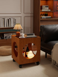 French Vintage Living Room Sofa Side Table Mobile Tea Cart Bedside Cabinet Small Glass Shelf Wooden Material Square Shape
