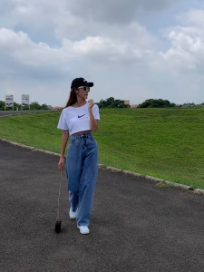 Mom jeans female high-waist Korean version loose and thin wide-leg pants baggy Jeans Mom Jeans Wide Leg Mommy Long Leg Feet - Lazada