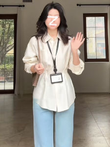 Spring SummerKim KoreaStyle Slim FitLong SleeveShrinking WaistGathered PleatAdjustableCuffSlim ShapingWomens BusinessTop