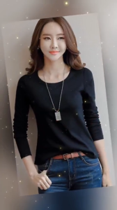 [ Xả Kho Giá Vốn * ] Áo thun nữ cổ tròn dài tay giữ nhiệt chất thun lạnh co giãn ấm áp dễ thương