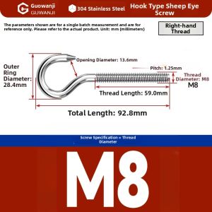 GUWANJI | 304 Stainless Steel Machine Threaded Closed Eye Screw Hooks