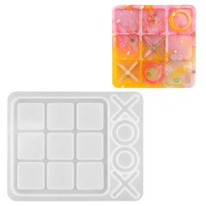 Tic-Tac-Toe Ox Chess Game Silicone Molds Epoxy Resin Mirror Mould for DIY Art Crafts Jewelry Making Clay Resin Casting Handmade